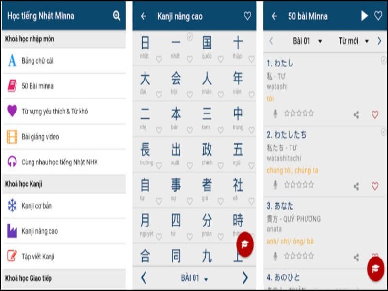 App học tiếng Nhật hệ thống kiến thức theo giáo trình Minna No Nihongo - Minna NoNihongo