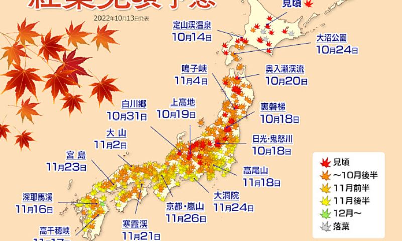 Bản đồ dự báo chi tiết mùa lá đỏ ở Nhật Bản